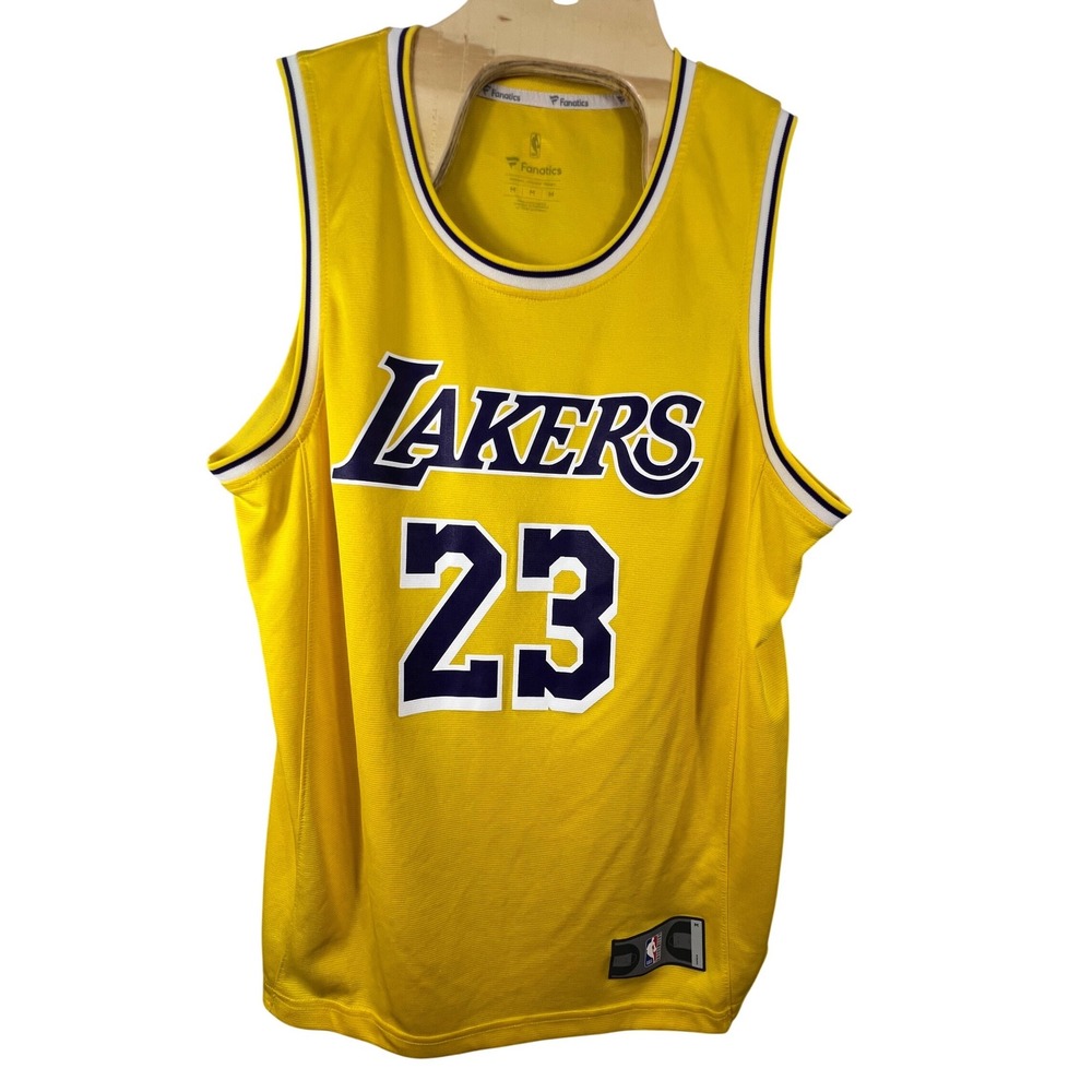Fanatics Los Angeles Lakers LeBron James 23 Fast Break Jersey Yellow Mens Medium